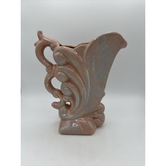 Unmarked Other - Vintage Gonder Fan Cornucopia Vase Planter Pitcher 1950 Pottery Pink Blue MINT